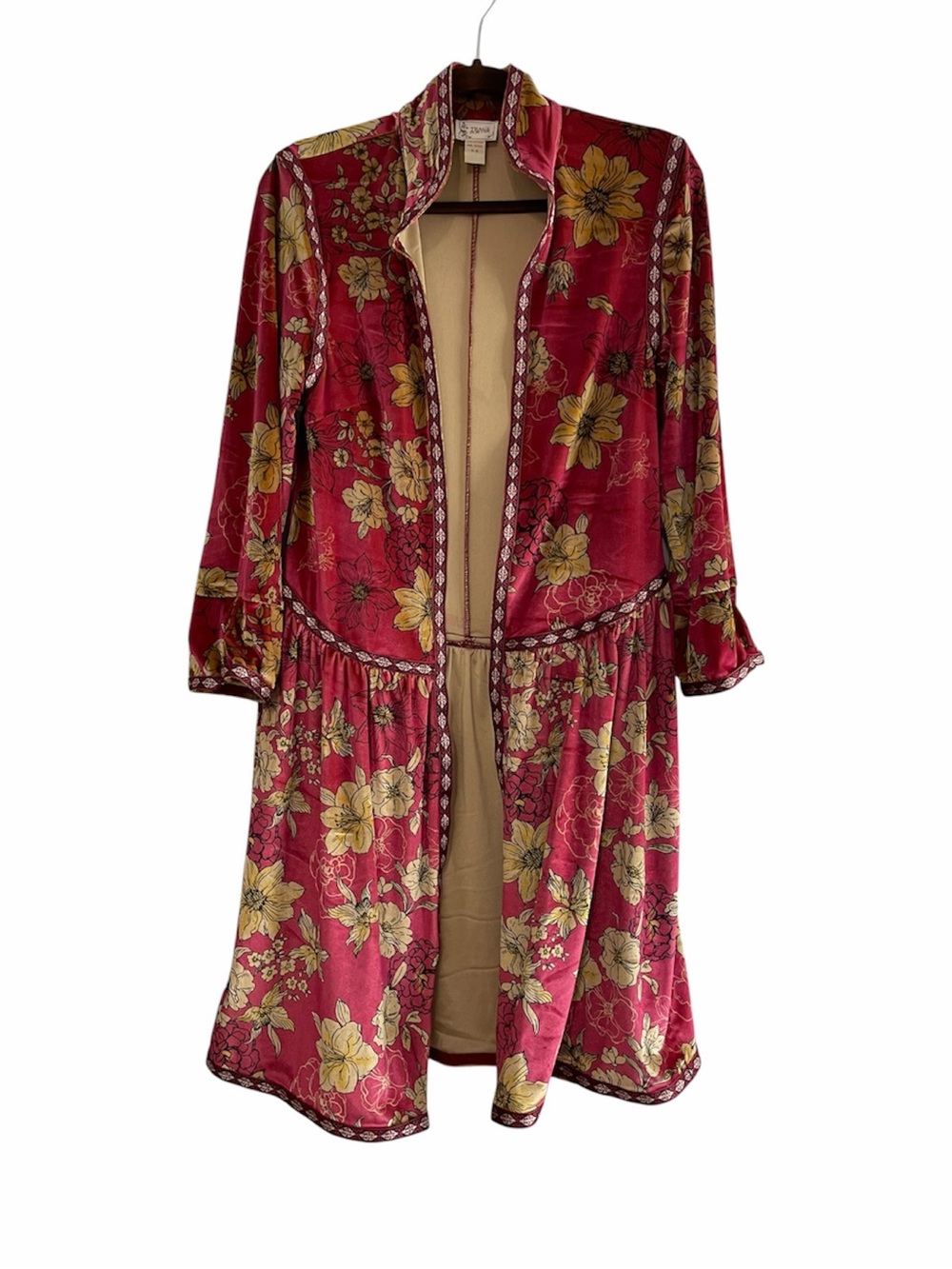 Tracy Porter Floral Velour Duster Jacket Long Open Front Boho Cardigan Size 4–6